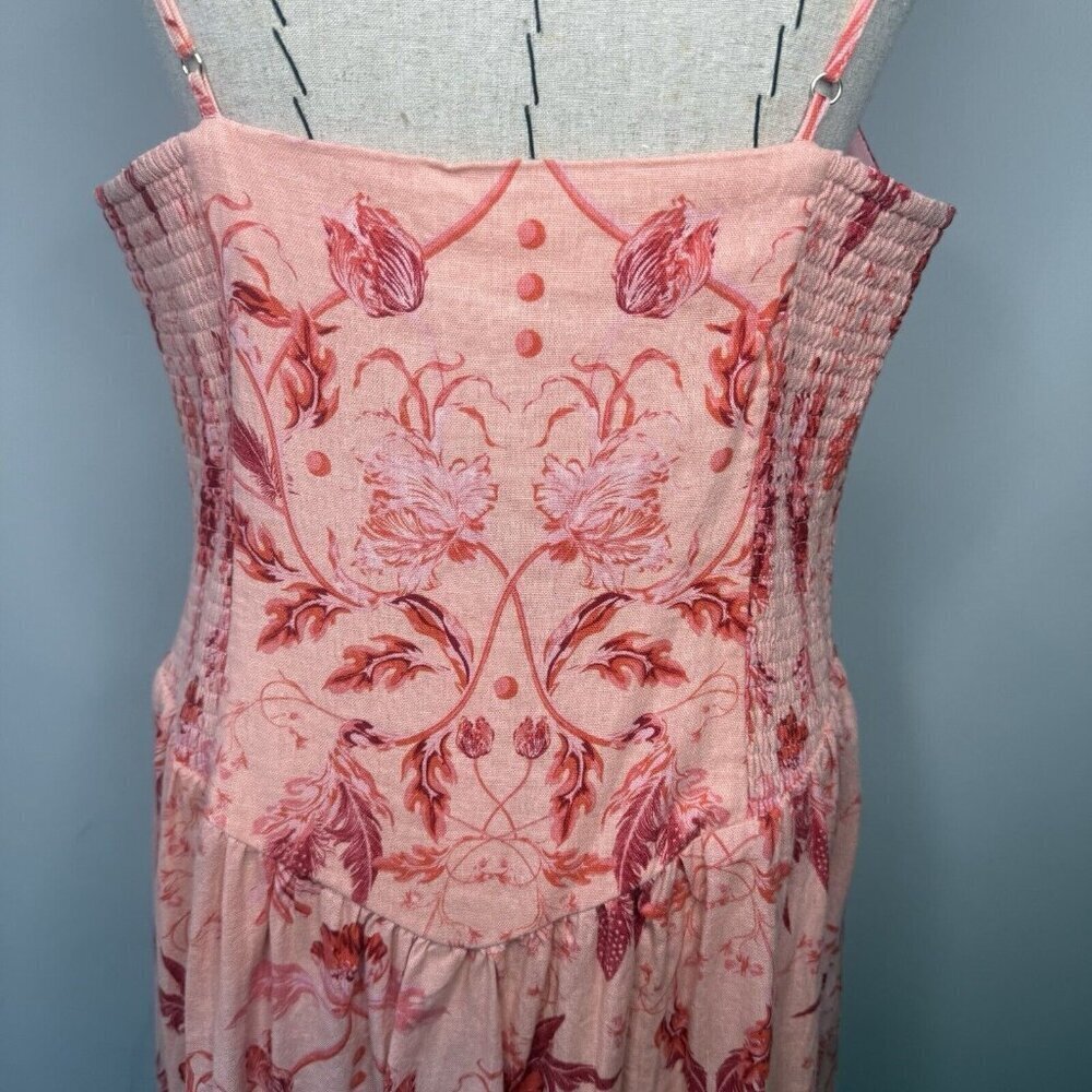 House Of Harlow 1960 Tropical Floral Pink Linen Blend Dress Sz L Sweetheart - Picture 5 of 9